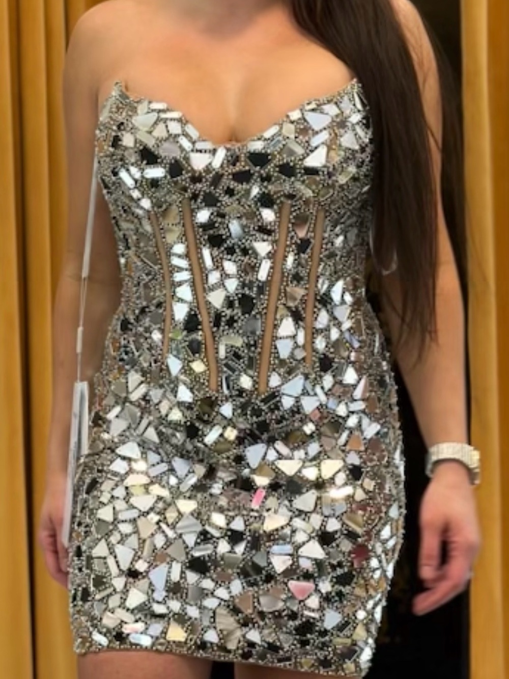 Portia and Scarlett Silver Crystal Embellished Strapless Mini Dress